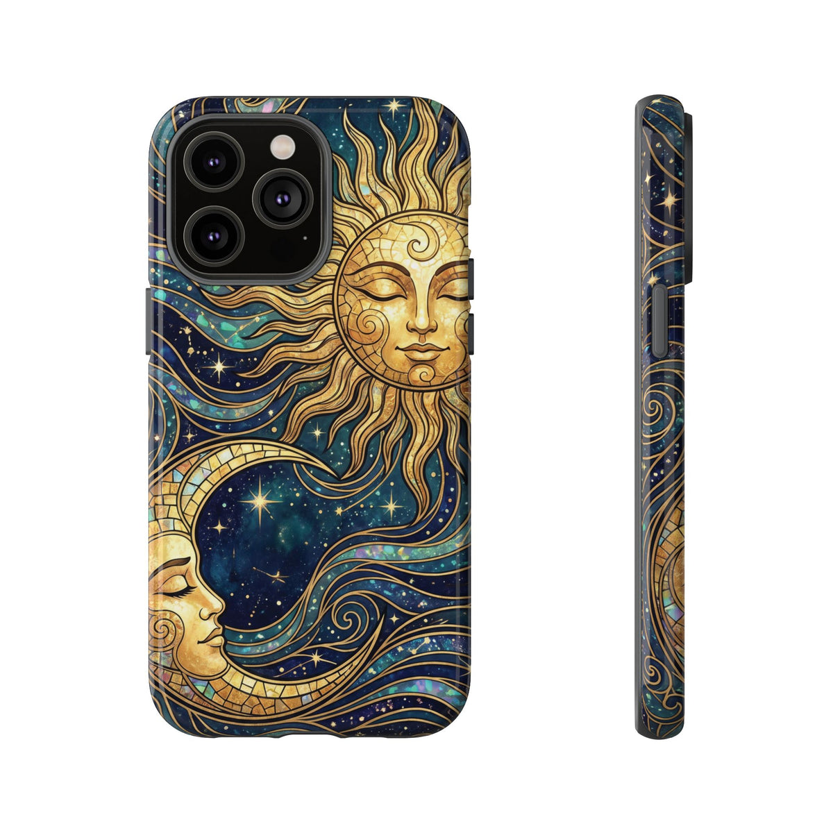 Elegant Teal & Gold Sun and Moon Phone Case