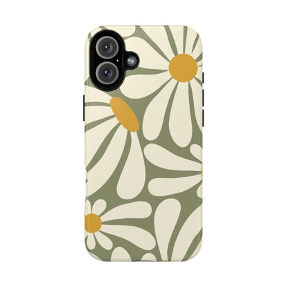 Retro Green Daisy Pattern #1 Phone Case - Green Phone Case - iPhone 16 Plus / Glossy