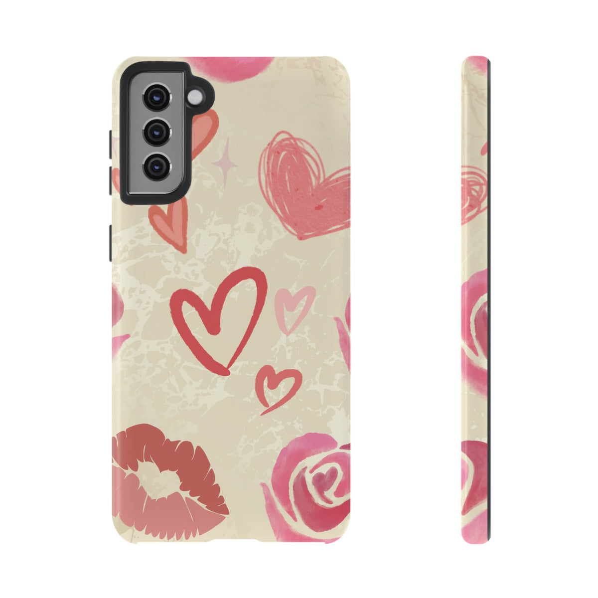 Cute Pink Heart & Rose Pattern Phone Case - Pink Phone Case - Samsung Galaxy S21 Plus / Glossy