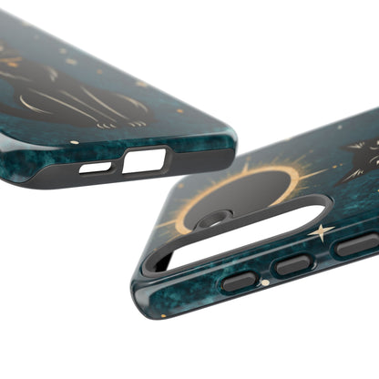 Whimsical Teal Celestial Black Cat Phone Case