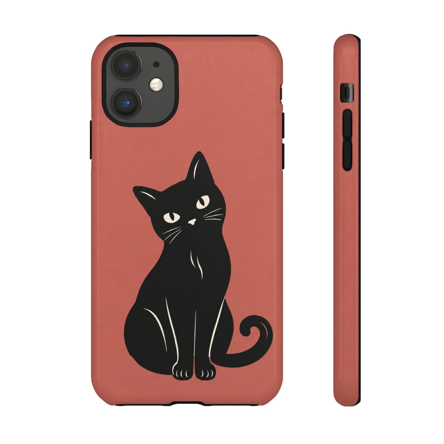 Minimalist Coral Red & Black Cat Phone Case