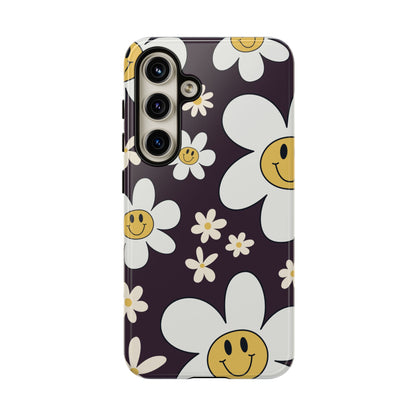 Samsung Galaxy S24 / Glossy Phone Case - Fun Retro Daisy Pattern with Purple Background Phone Case