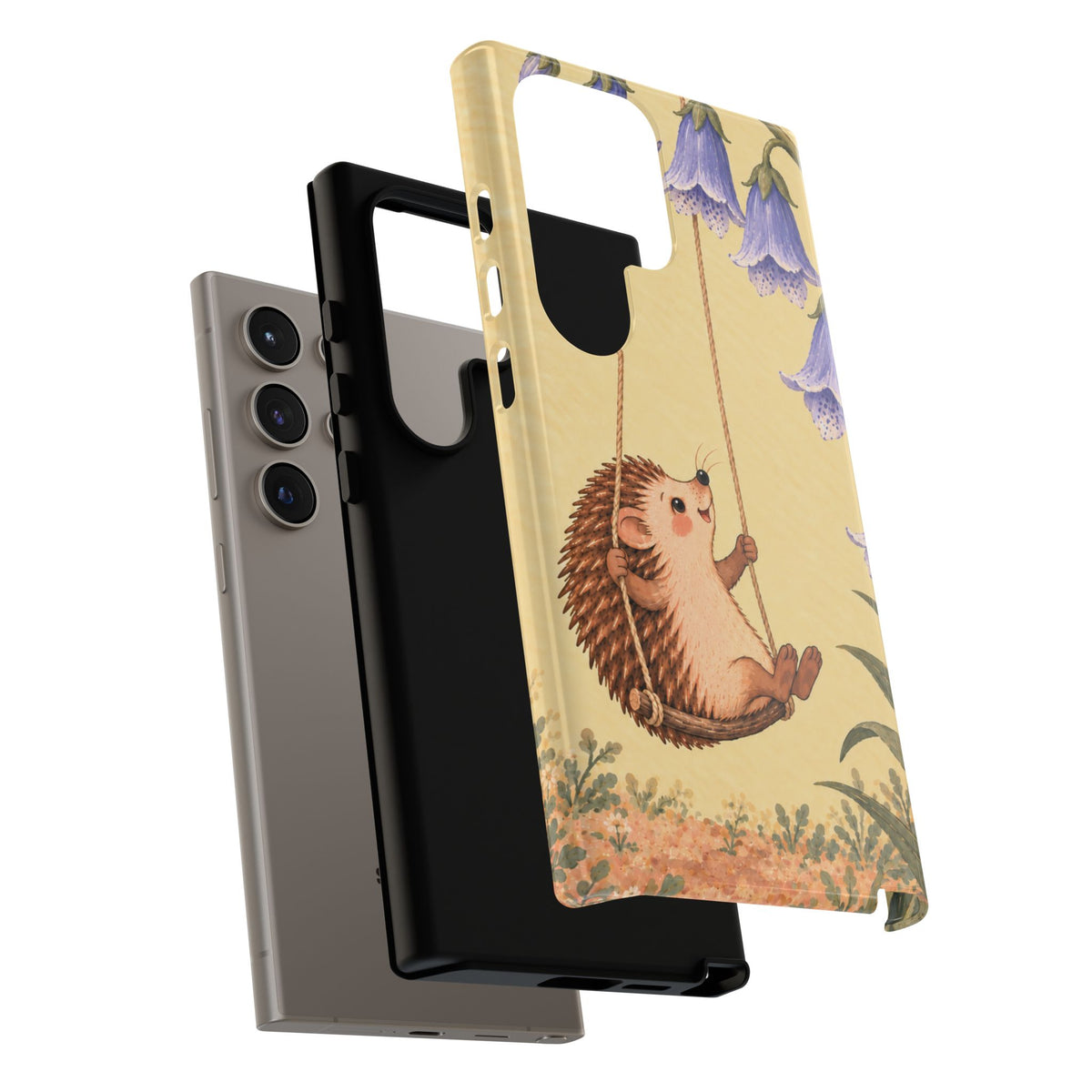 Whimsical Buttercream Hedgehog and Bluebell Phone Case - Yellow Phone Case