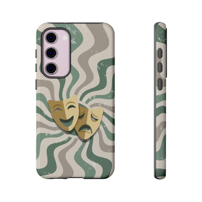 Samsung Galaxy S23 Plus / Glossy Phone Case - Comedy & Tragedy Masks – Green Minimal Retro Wave Phone Case