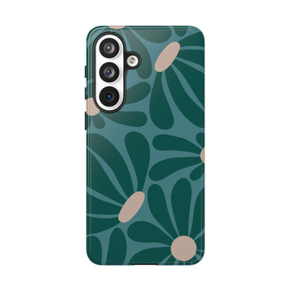 Retro Turquoise Daisy Pattern Phone Case - Green Phone Case - Samsung Galaxy S26 Plus / Glossy
