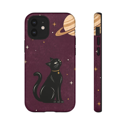 Whimsical Plum Celestial Black Cat Phone Case