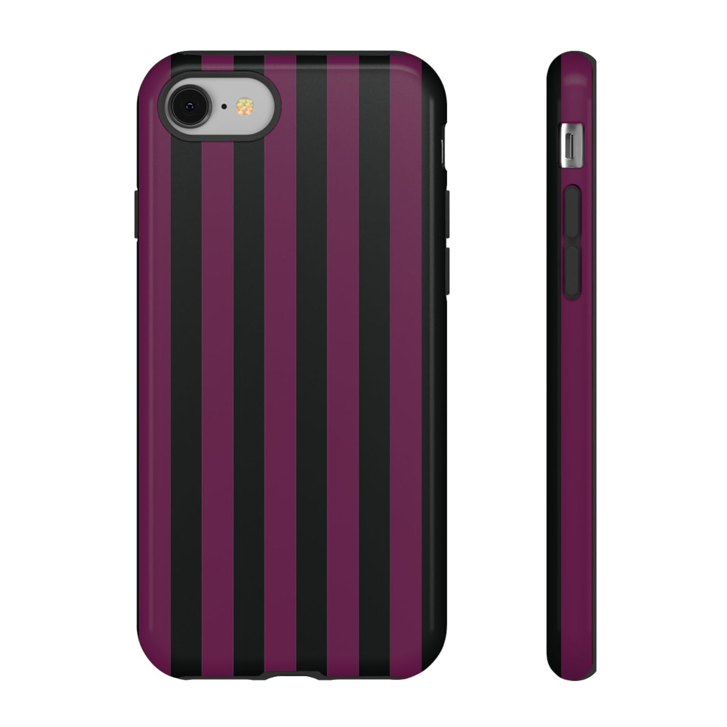 iPhone 8 / Glossy Phone Case - Trendy Plum & Black Stripe Pattern Phone Case