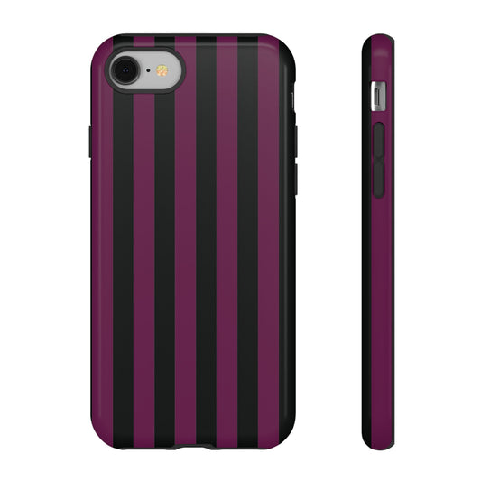 iPhone 8 / Glossy Phone Case - Trendy Plum & Black Stripe Pattern Phone Case