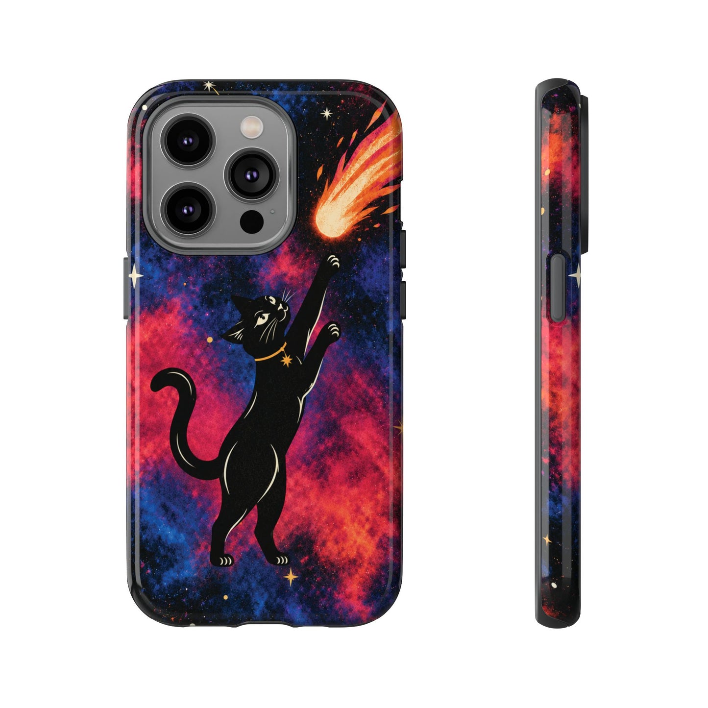 Whimsical Multicolour Celestial Black Cat Phone Case