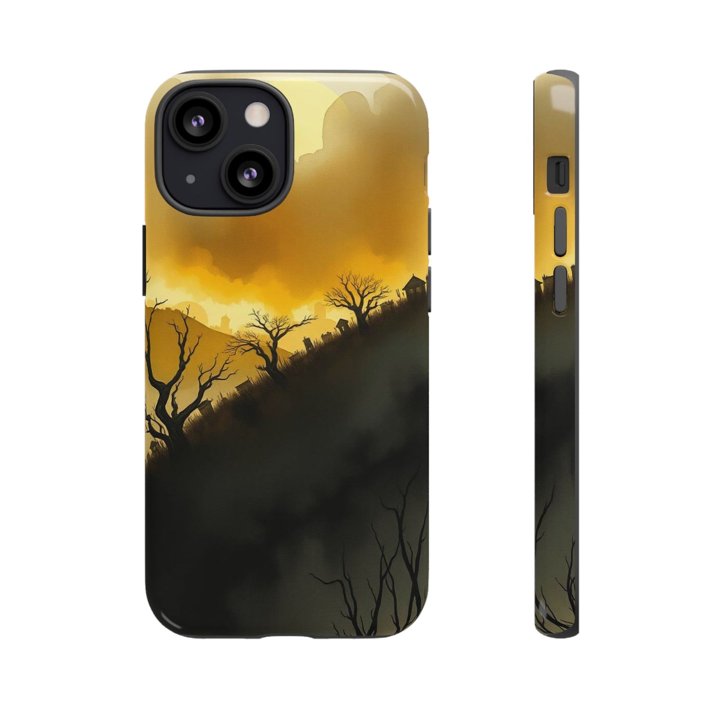 iPhone 13 Mini / Glossy Phone Case - Eerie Graveyard Watercolour Design Phone Case