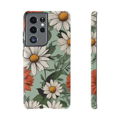 Samsung Galaxy S21 Ultra / Glossy Phone Case - Boho Chic Daisies Floral Pattern ’White & Orange’ Phone Case