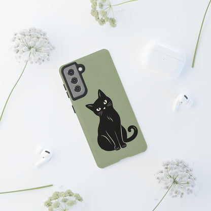 Minimalist Sage Green & Black Cat Phone Case