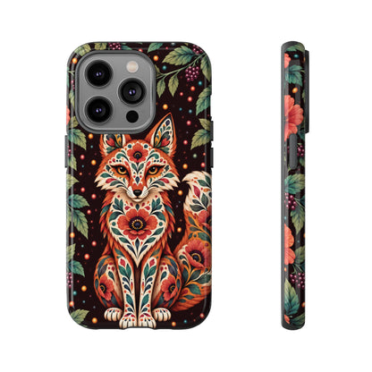 Vibrant Terracotta and Teal Calavera Fox Phone Case - Multicolor Phone Case - iPhone 14 Pro / Glossy