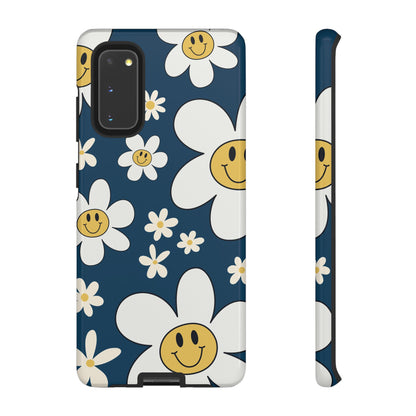 Fun Retro Daisy Pattern with Blue Background Phone Case - Blue Phone Case - Samsung Galaxy S20 / Glossy