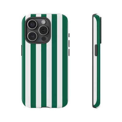 iPhone 15 Pro / Glossy Phone Case - Simple Green & White Stripe Pattern Phone Case