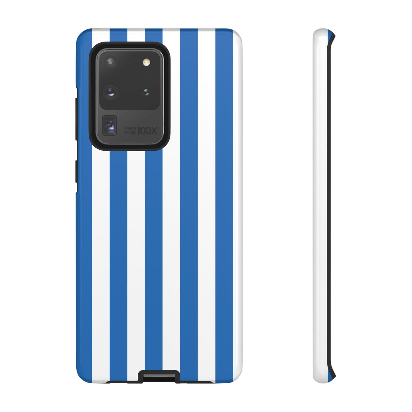 Samsung Galaxy S20 Ultra / Glossy Phone Case - Simple Light Blue & White Stripe Pattern Phone Case