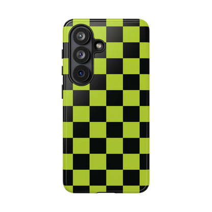 Trendy Neon Lime Green & Black Checked Pattern Phone Case - Green Phone Case - Samsung Galaxy S26 / Glossy