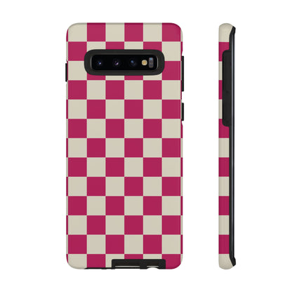 Samsung Galaxy S10 / Glossy Phone Case - ’Pink & White Checkered Pattern’ Phone Case