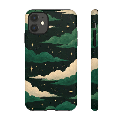 Illustrated Emerald Green Clouds & Stars Phone Case