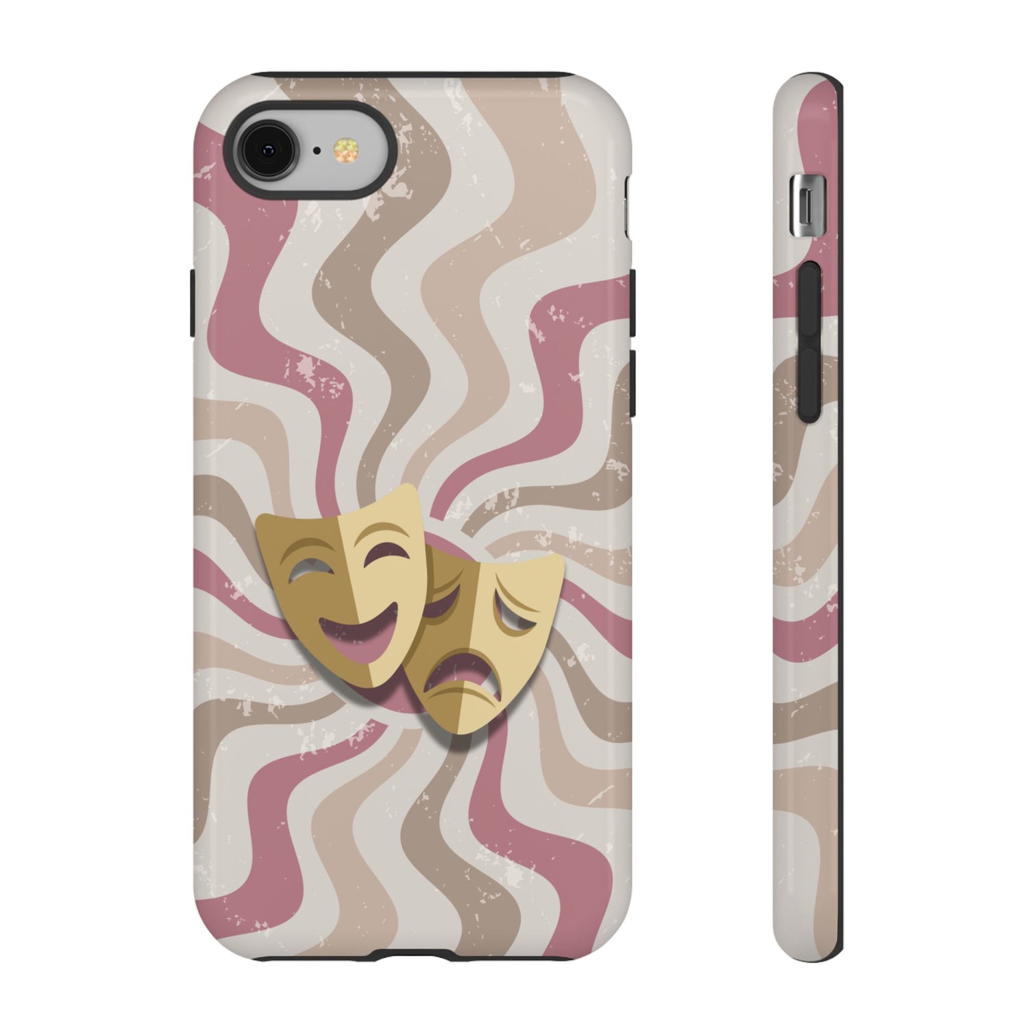 Comedy & Tragedy Masks – Pink Minimal Retro Wave Phone Case - Pink Phone Case - iPhone 8 / Glossy