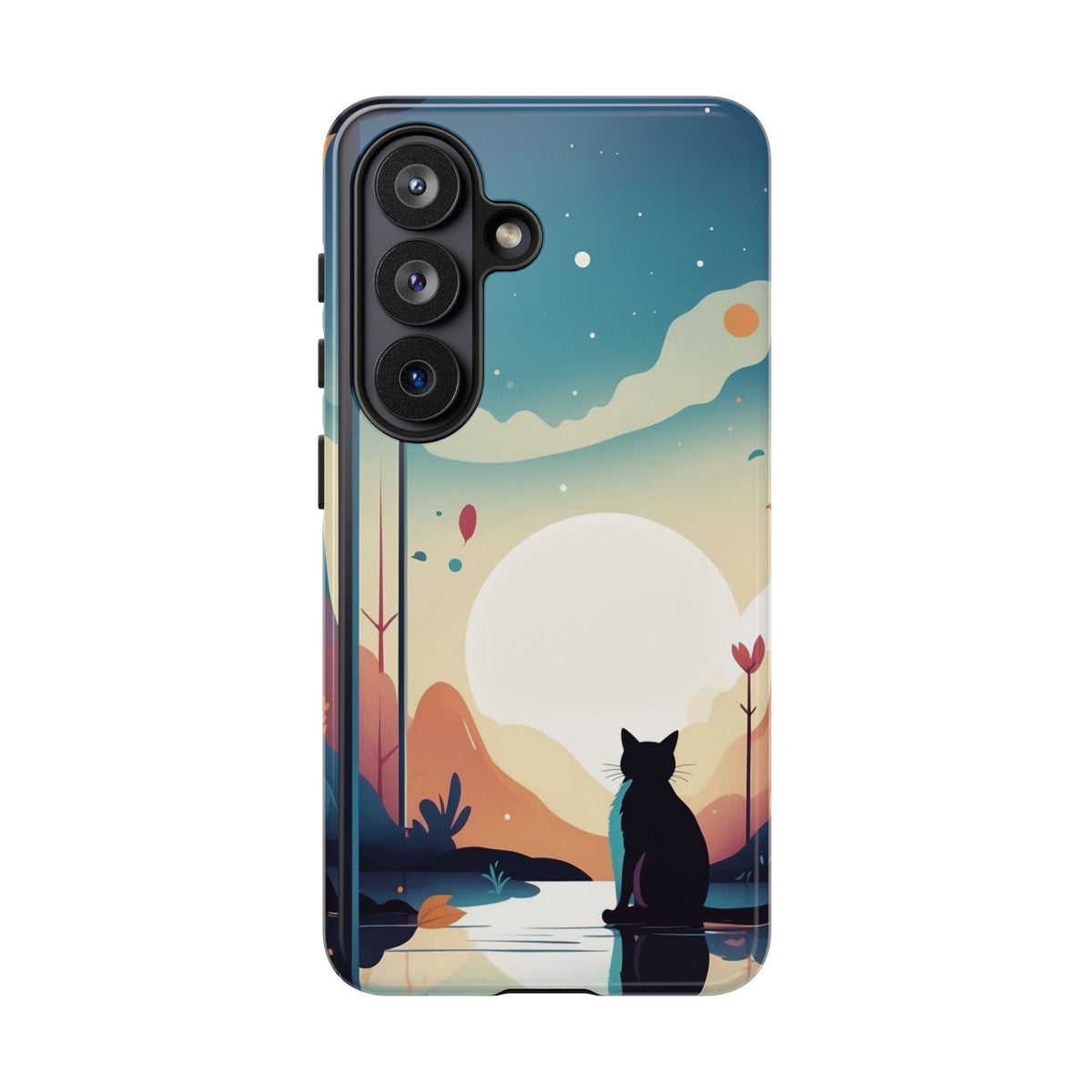 Stylised Cat & Moon Design Phone Case - Multicolor Phone Case - Samsung Galaxy S26 / Glossy