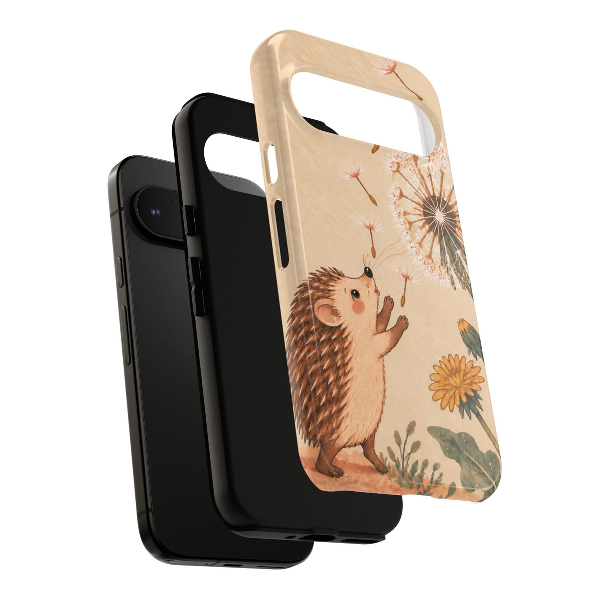 Whimsical Cream Hedgehog and Dandelion Phone Case - White Phone Case