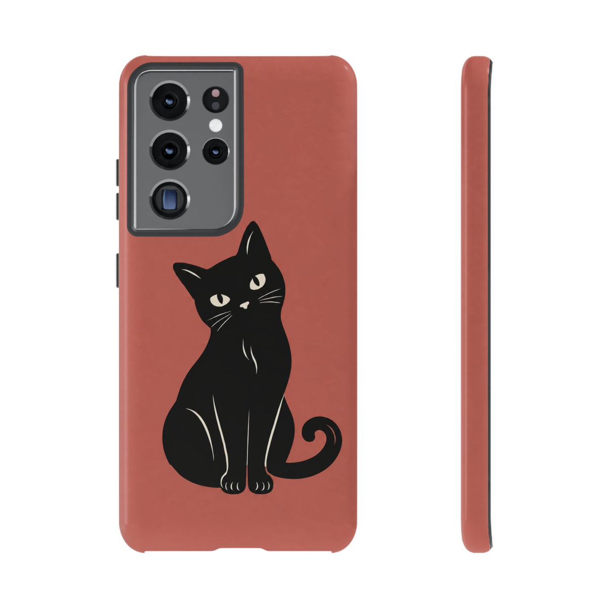Minimalist Coral Red & Black Cat Phone Case