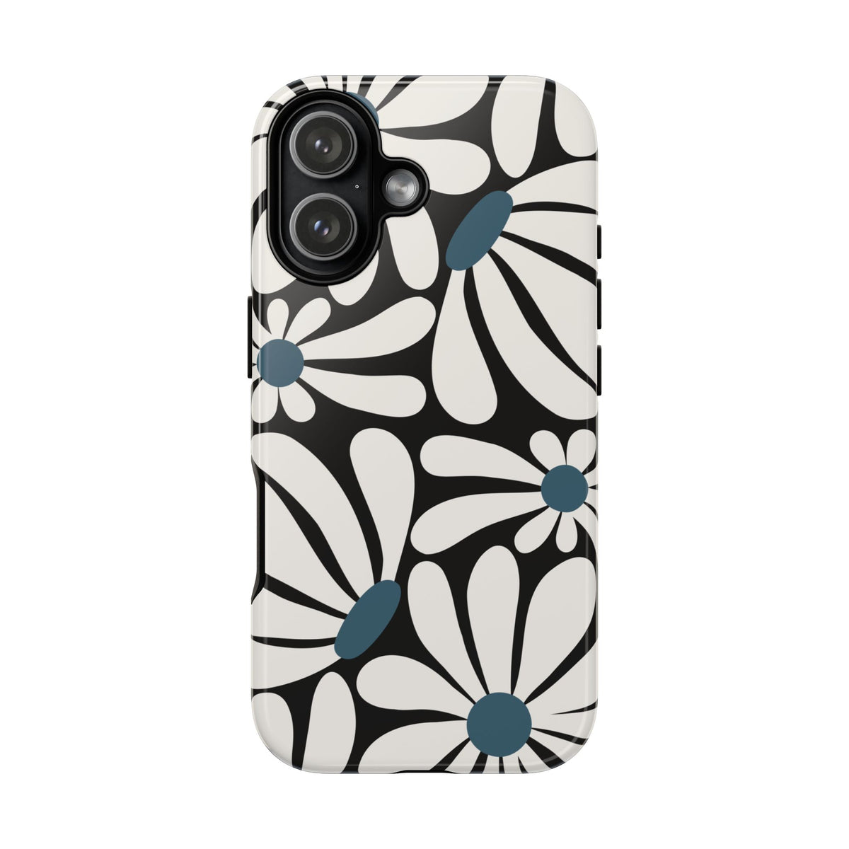 Retro Black Daisy Pattern Phone Case - Black Phone Case - iPhone 17 / Glossy