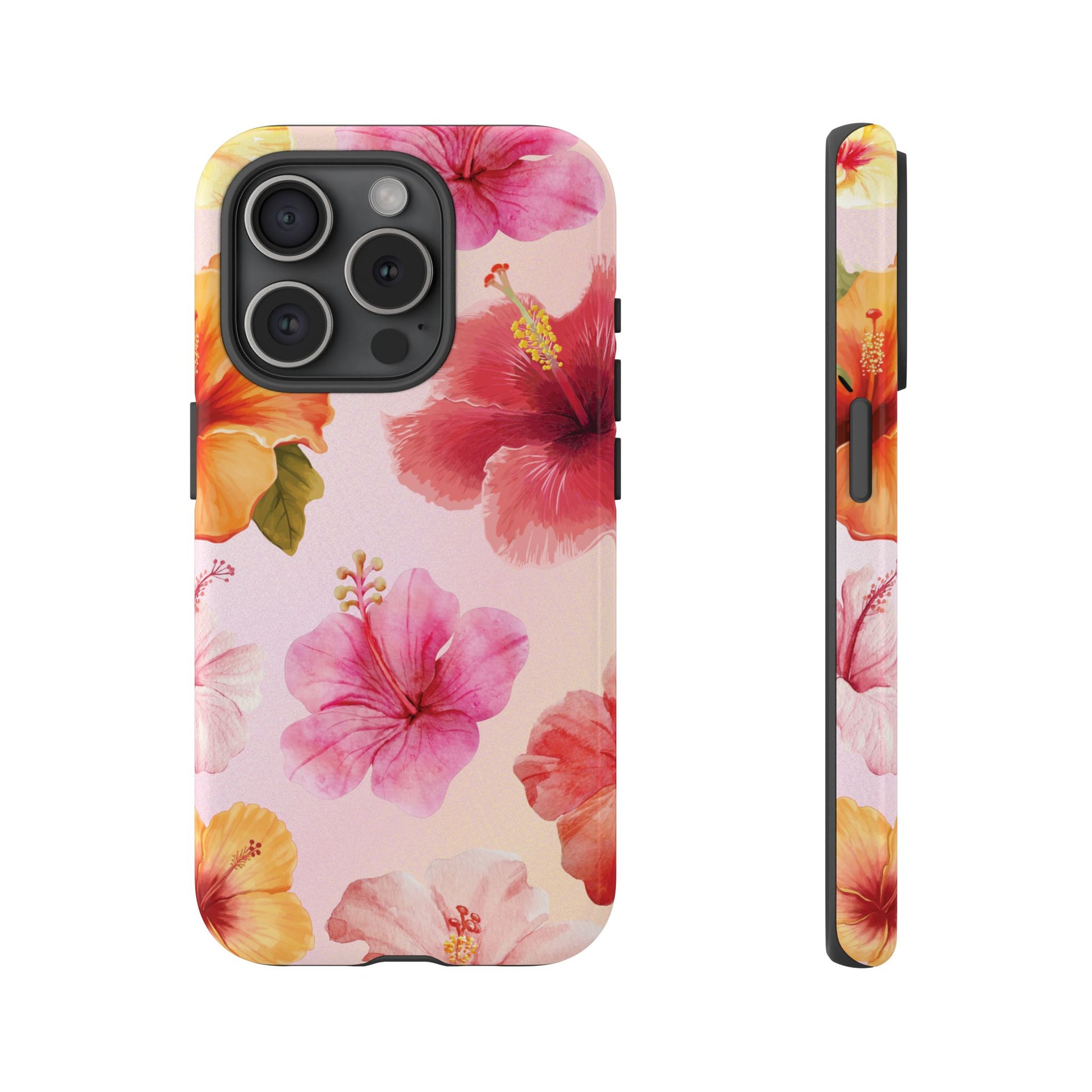 Cute Pink Hibiscus Pattern #2 Phone Case - Pink Phone Case - iPhone 15 Pro / Glossy