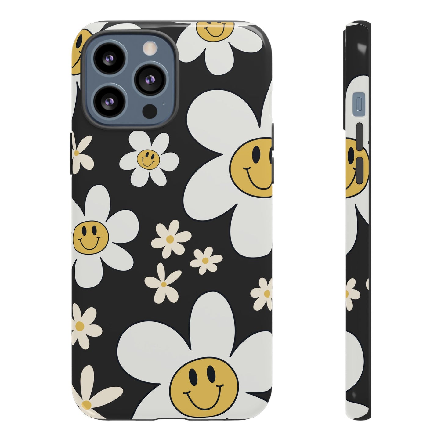 iPhone 13 Pro Max / Glossy Phone Case - Fun Retro Daisy Pattern with Dark Grey Background Phone Case
