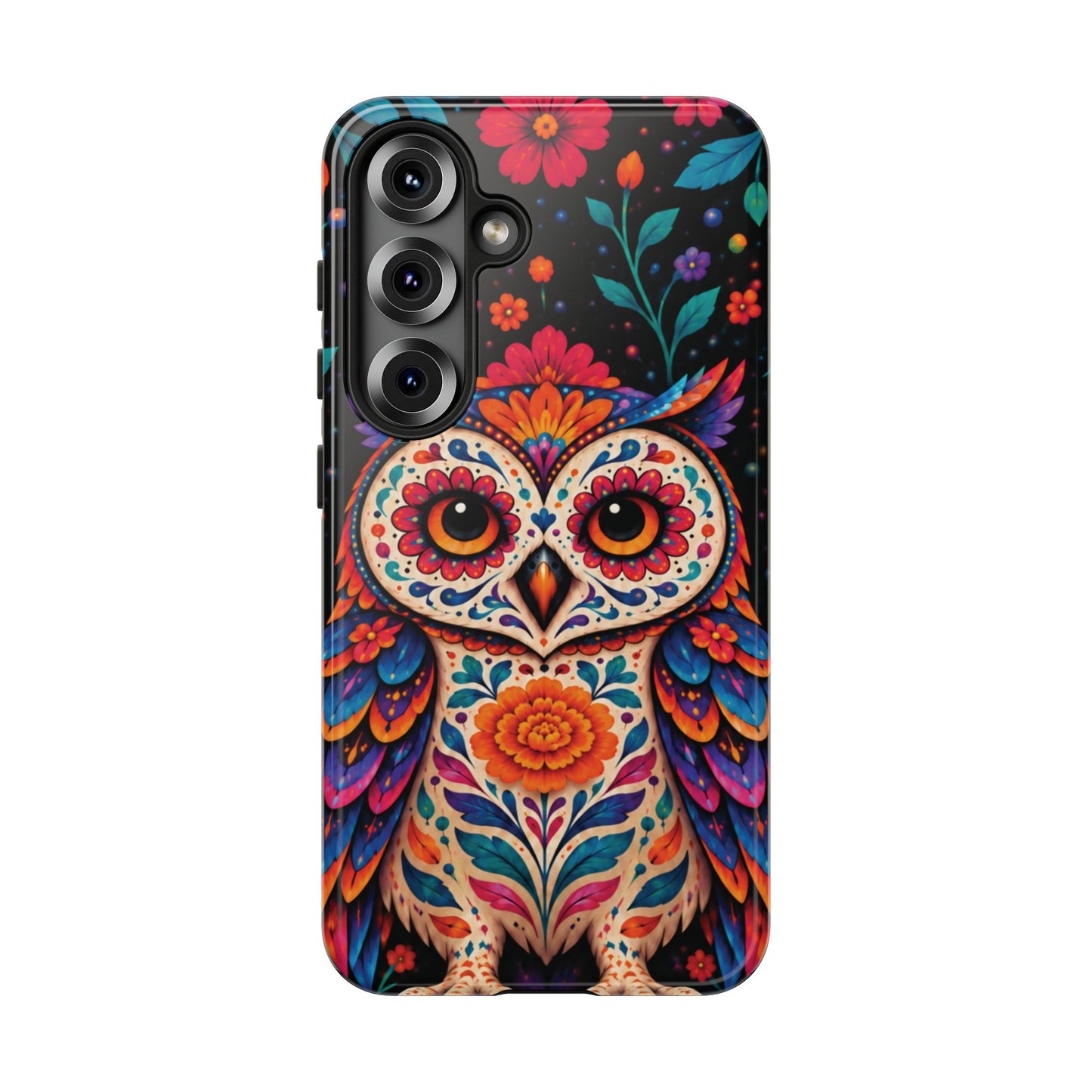 Vibrant Orange and Turquoise Calavera Owl Phone Case - Multicolor Phone Case - Samsung Galaxy S25 / Glossy