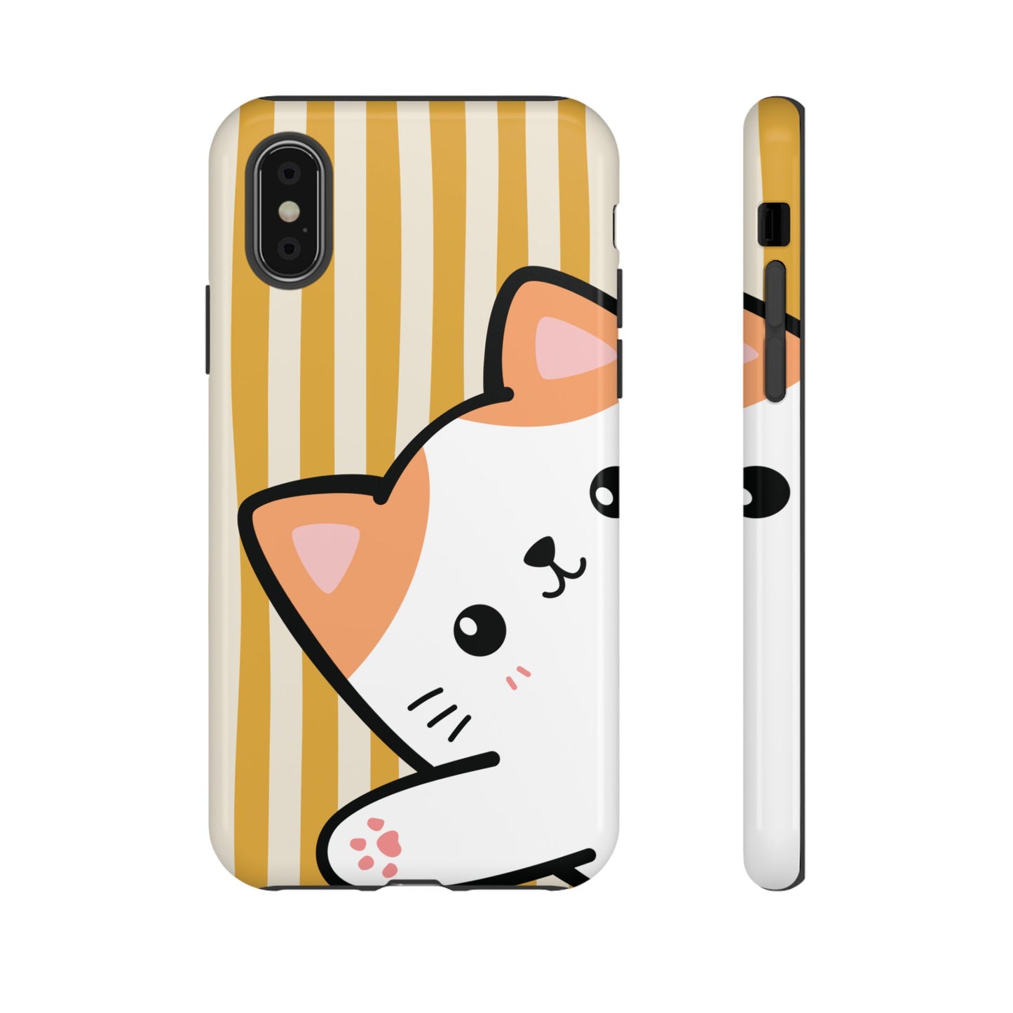 iPhone X / Glossy Phone Case - Peakaboo Cat with Yellow Stripe Pattern Phone Case