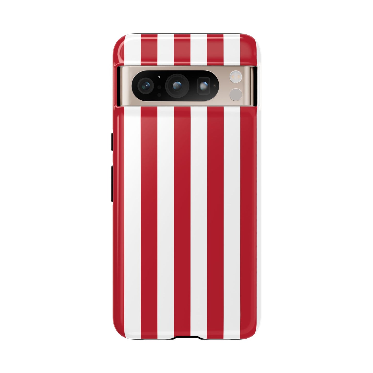 Google Pixel 8 Pro / Glossy Phone Case - Simple Dark Pink & White Stripe Pattern Phone Case