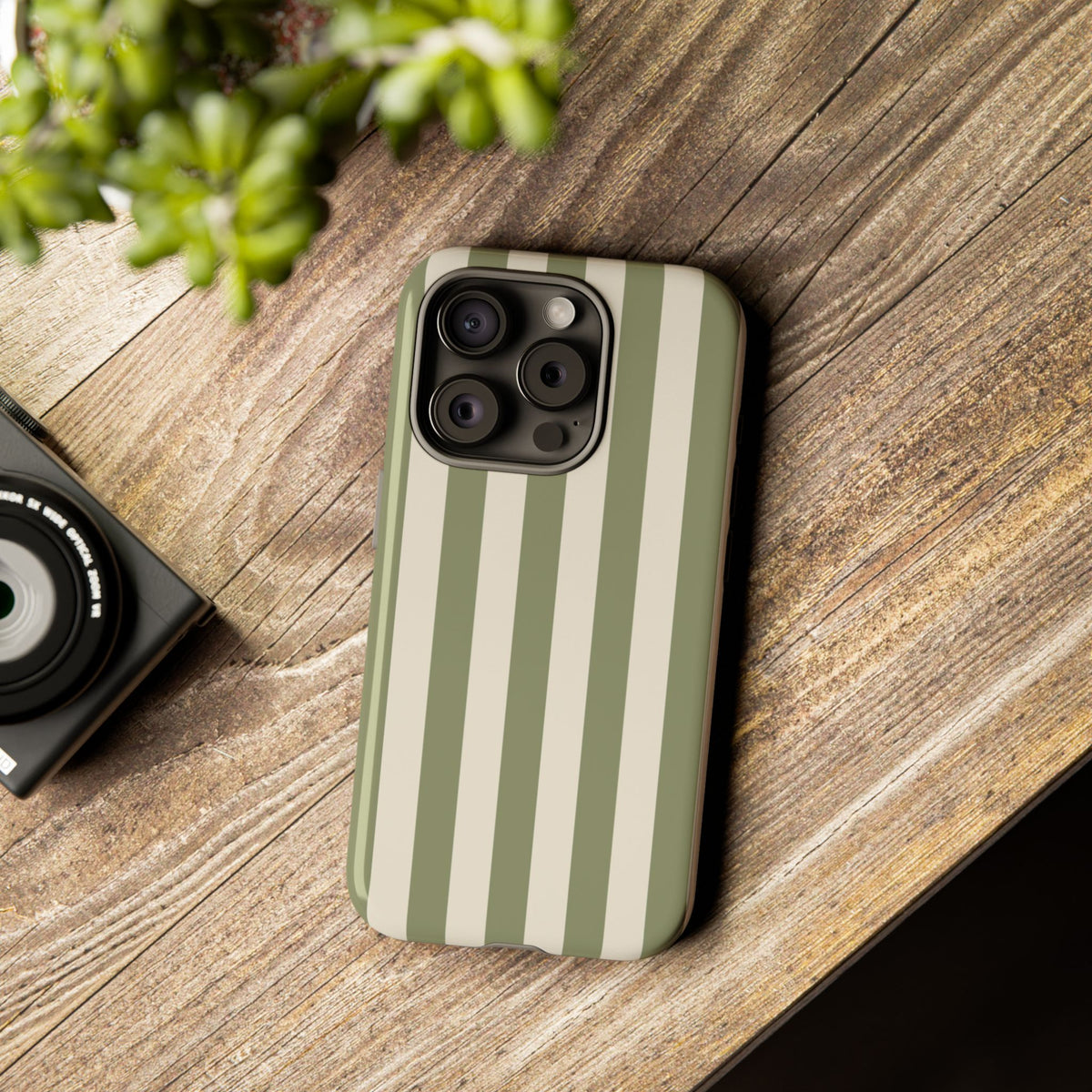 Olive & Beige Stripe Pattern Phone Case - Green Phone Case