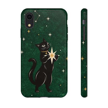 Forest Green Celestial Black Cat Phone Case - Green Phone Case - iPhone XR / Glossy