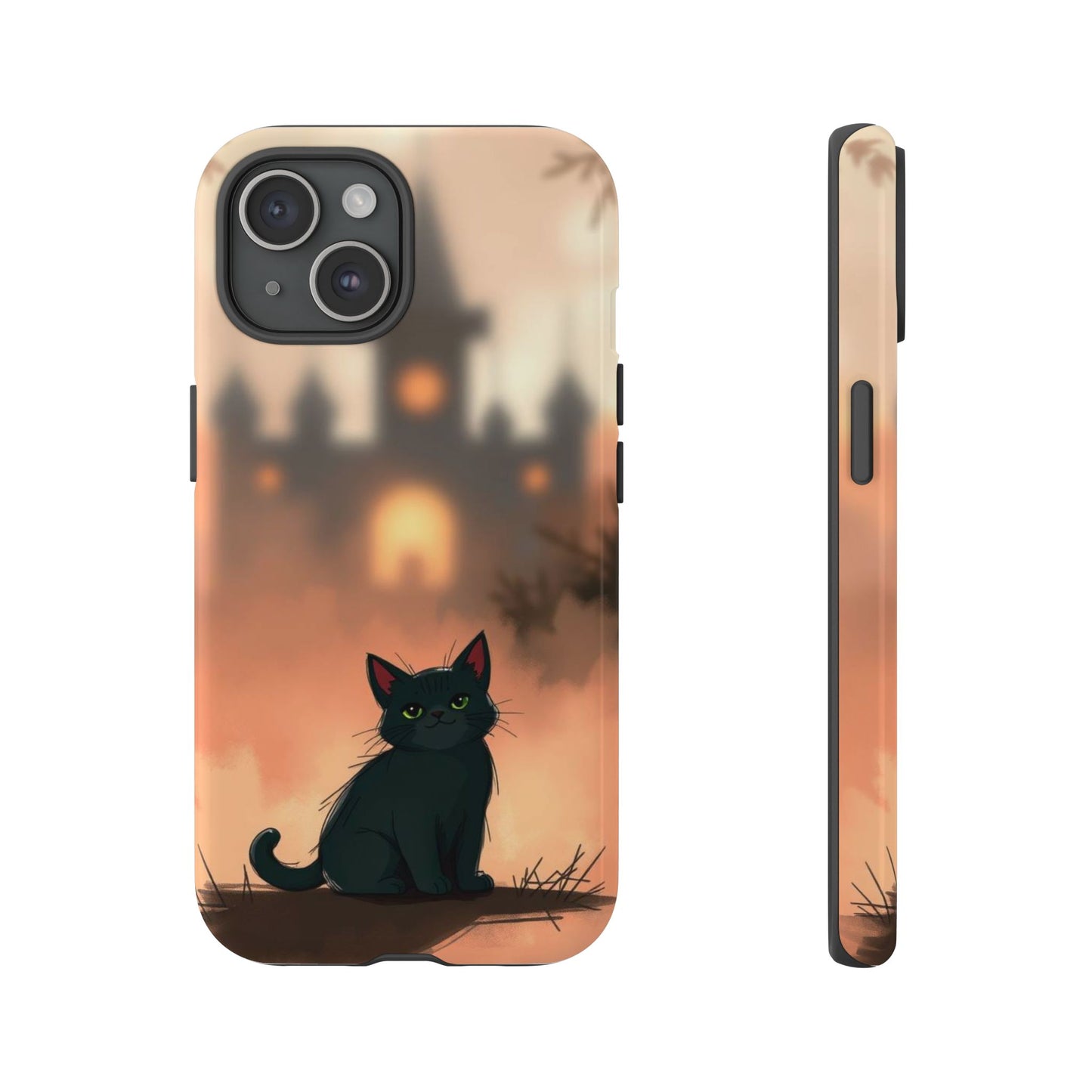 iPhone 15 / Glossy Phone Case - Cute Gothic Cat Design Phone Case