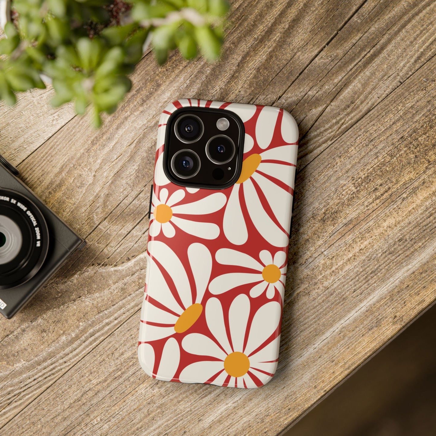 Retro Red Daisy Pattern Phone Case - Red Phone Case