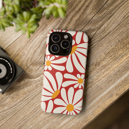 Retro Red Daisy Pattern Phone Case - Red Phone Case