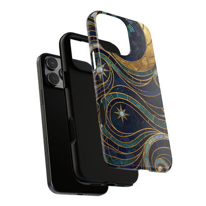 Elegant Navy & Gold Crescent Moon Mosaic Phone Case