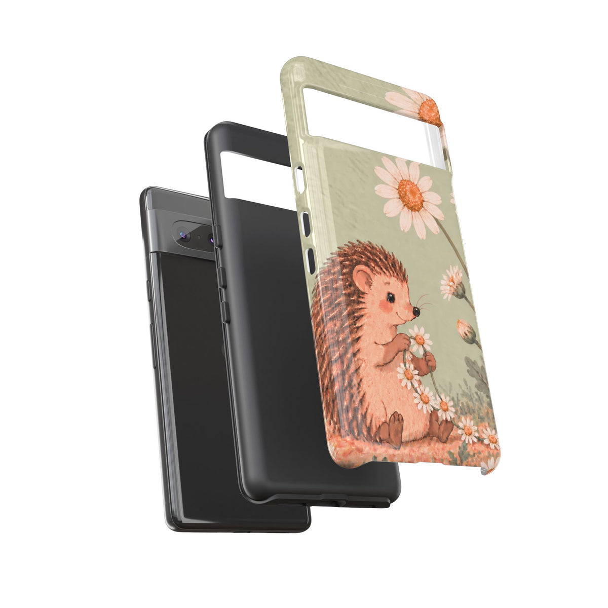 Whimsical Sage Green Hedgehog and Daisy Chain Phone Case - Green Phone Case