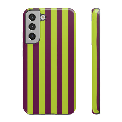 Trendy Neon Lime Green & Plum Stripe Pattern Phone Case - Green Phone Case - Samsung Galaxy S22 Plus / Glossy