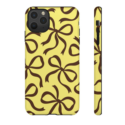 Bold Butter Yellow and Chocolate Brown Bow Pattern Phone Case