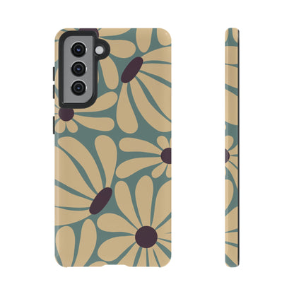 Samsung Galaxy S21 / Glossy Phone Case - ’Retro Cream & Blue Daisy Pattern’ Phone Case