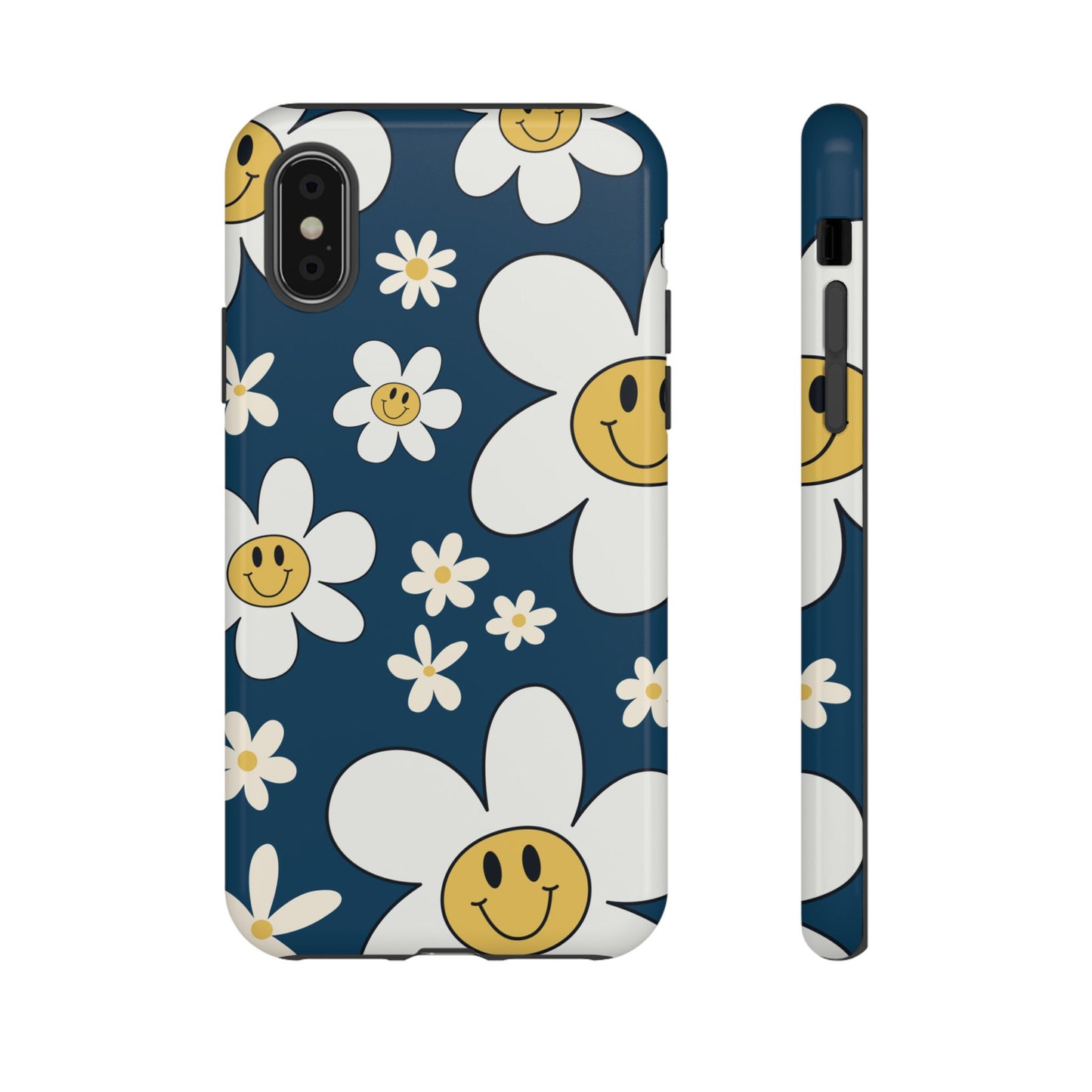 Fun Retro Daisy Pattern with Blue Background Phone Case - Blue Phone Case - iPhone X / Glossy