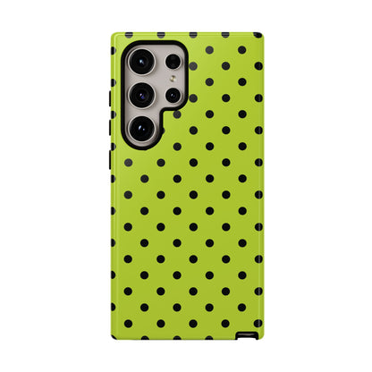 Samsung Galaxy S24 Ultra / Glossy Phone Case - Trendy Neon Lime Green & Black Dot Pattern Phone Case