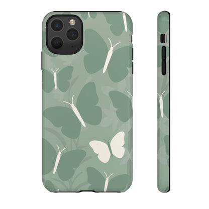 iPhone 11 Pro Max / Glossy Phone Case - Minimalist Mint Green Butterfly Pattern Phone Case