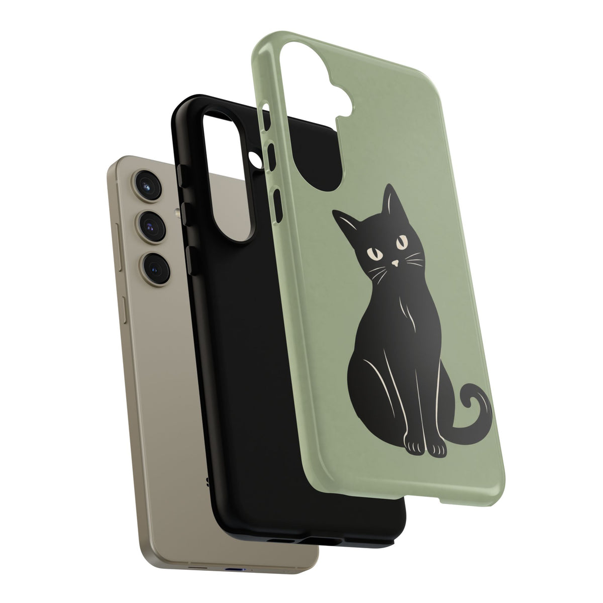 Minimalist Sage Green & Black Cat Phone Case