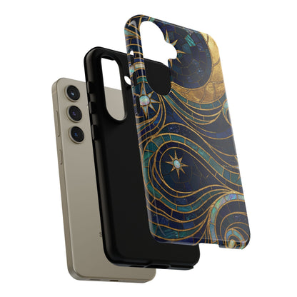 Elegant Navy & Gold Crescent Moon Mosaic Phone Case