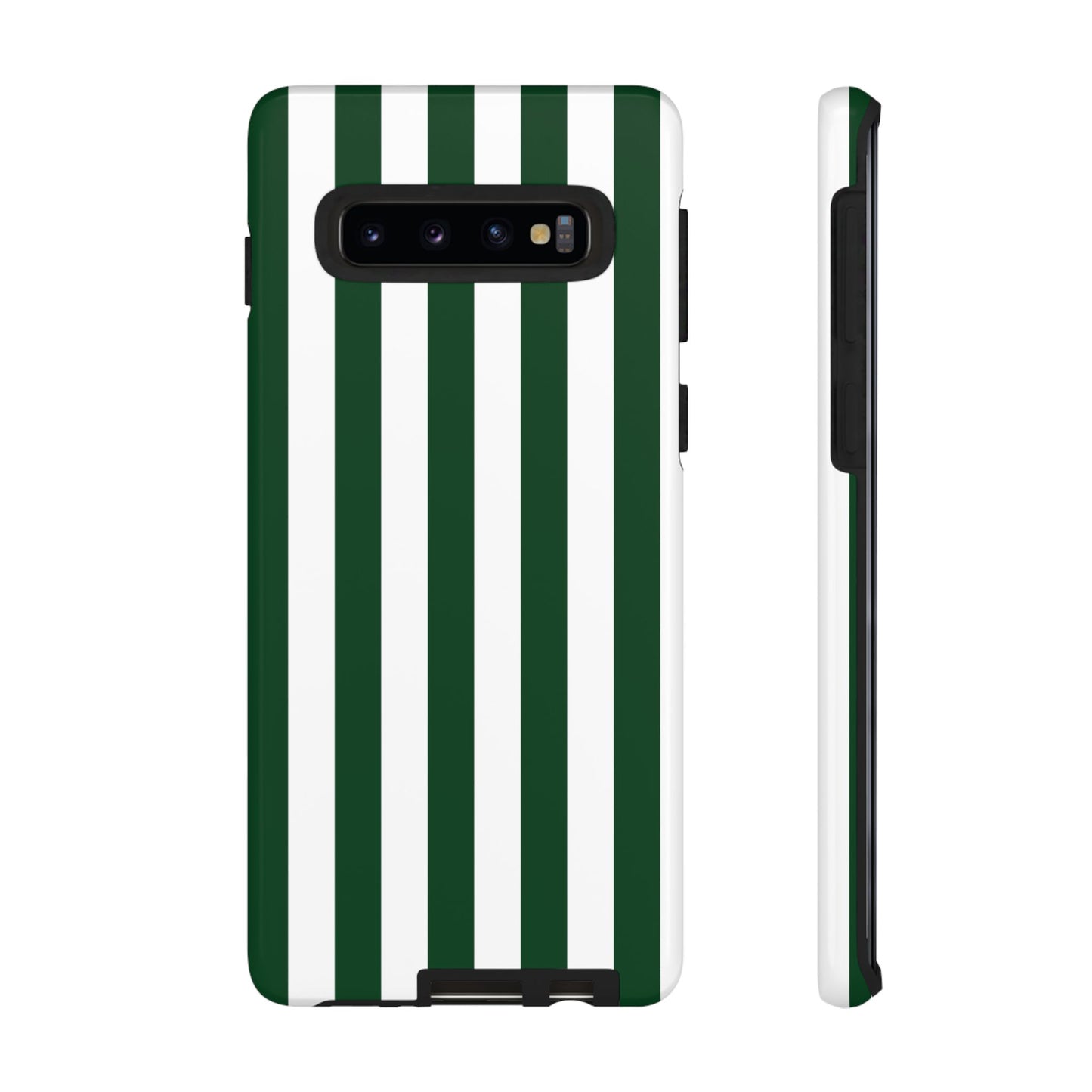 Samsung Galaxy S10 / Glossy Phone Case - Simple Dark Green & White Stripe Pattern Phone Case