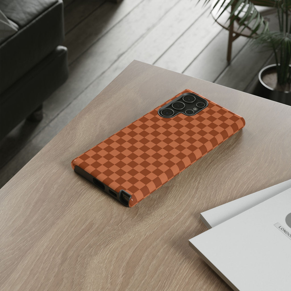 Bold Brown Small Checked Pattern Phone Case - Brown Phone Case